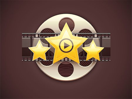 simsearch:400-08709856,k - Online cinema icon logo, design concept with movies disc, film tape and golden stars. Vector illustration Stock Photo - Budget Royalty-Free & Subscription, Code: 400-08709142