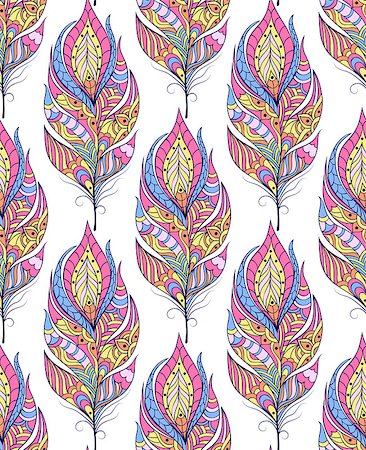 Vector illustration of seamless pattern with colorful abstract feathers Stock Photo - Budget Royalty-Free & Subscription, Code: 400-08709355