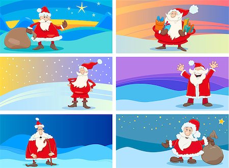 simsearch:400-08260733,k - Cartoon Illustration of Christmas Greeting Cards Set with Santa Claus Photographie de stock - Aubaine LD & Abonnement, Code: 400-08709456