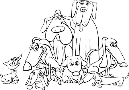 simsearch:400-08048562,k - Black and White Cartoon Illustration of Dogs Animal Characters Coloring Book Stockbilder - Microstock & Abonnement, Bildnummer: 400-08709469