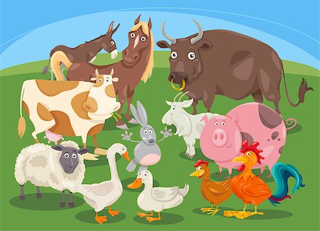 simsearch:400-06102921,k - Cartoon Illustration of Farm Animal Characters Group Stock Photo - Budget Royalty-Free & Subscription, Code: 400-08709477