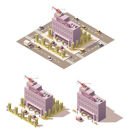 simsearch:400-08710651,k - Vector isometric low poly city infographic element representing hospital and ambulance Photographie de stock - Aubaine LD & Abonnement, Code: 400-08709804