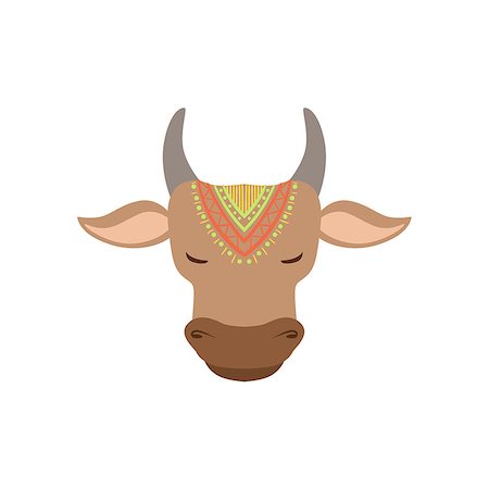 simsearch:400-08556829,k - Head Of Indian Holy Cow Country Cultural Symbol Illustration. Simplified Cartoon Style Drawing Isolated On White Background Photographie de stock - Aubaine LD & Abonnement, Code: 400-08709933