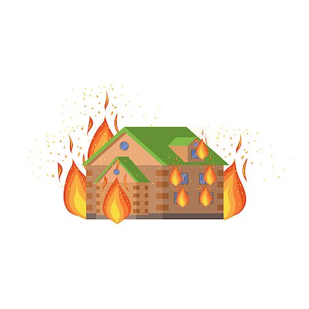 simsearch:400-08654218,k - House On Fire, Natural Forces Threat Flat Vector Illustration. Insurance Case Clipart Drawing In Childish Cartoon Style. Photographie de stock - Aubaine LD & Abonnement, Code: 400-08709949