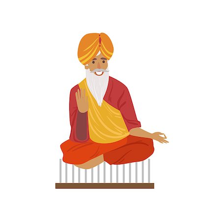 Indian Yogi Sitting On Nails Country Cultural Symbol Illustration. Simplified Cartoon Style Drawing Isolated On White Background Stock Photo - Budget Royalty-Free & Subscription, Code: 400-08709943