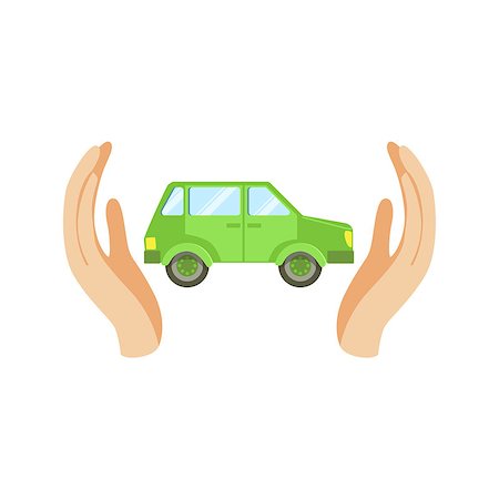 simsearch:400-08654218,k - Green Car Protected By Two Palms Flat Vector Illustration. Insurance Case Clipart Drawing In Childish Cartoon Style. Photographie de stock - Aubaine LD & Abonnement, Code: 400-08709958