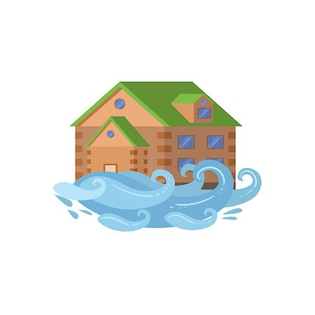 simsearch:400-08654218,k - House In Flood, Natural Forces Threat Flat Vector Illustration. Insurance Case Clipart Drawing In Childish Cartoon Style. Photographie de stock - Aubaine LD & Abonnement, Code: 400-08709950