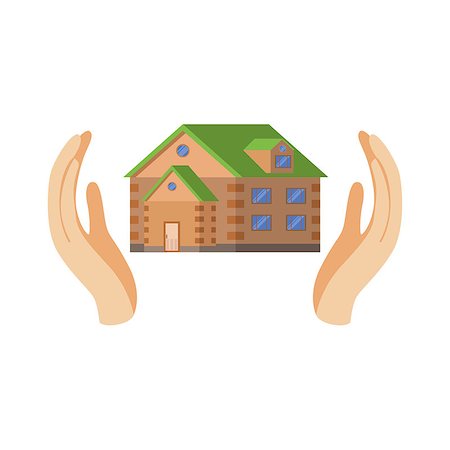 simsearch:400-08654218,k - House Protected By Two Palms Flat Vector Illustration. Insurance Case Clipart Drawing In Childish Cartoon Style. Photographie de stock - Aubaine LD & Abonnement, Code: 400-08709952