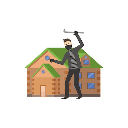 simsearch:400-08654218,k - House And A Burglar Flat Vector Illustration. Insurance Case Clipart Drawing In Childish Cartoon Style. Photographie de stock - Aubaine LD & Abonnement, Code: 400-08709960
