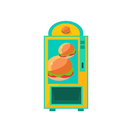 drawing of a supermarket - Burger Vending Machine Design In Primitive Bright Cartoon Flat Vector Style Isolated On White Background Stock Photo - Budget Royalty-Free & Subscription, Code: 400-08710000