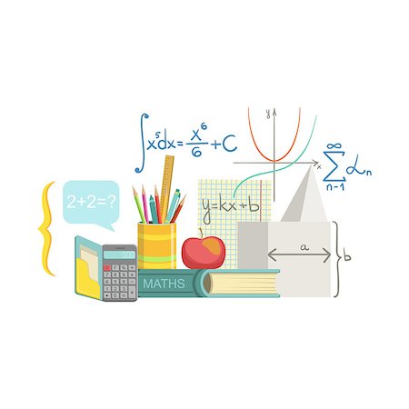 Mathematics Related Objects Composition, Simple Childish Flat Colorful Illustration On White Background Stock Photo - Budget Royalty-Free & Subscription, Code: 400-08710026