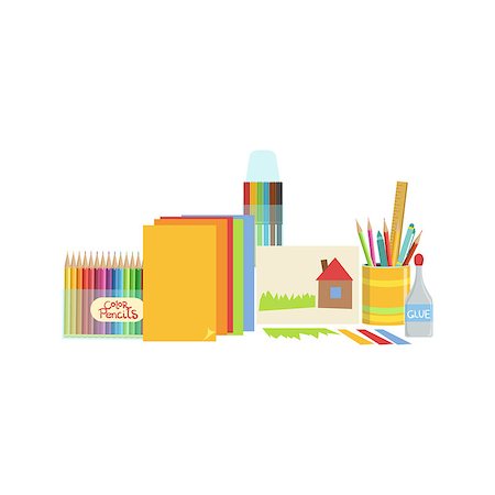 Craft Class Related Objects Composition, Simple Childish Flat Colorful Illustration On White Background Stock Photo - Budget Royalty-Free & Subscription, Code: 400-08710020