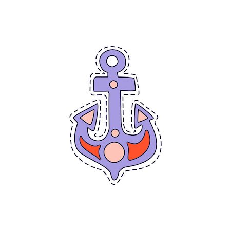 simsearch:400-08774806,k - Ship Anchor Bright Hipster Sticker With Outlined Border In Childish Style Stockbilder - Microstock & Abonnement, Bildnummer: 400-08710042