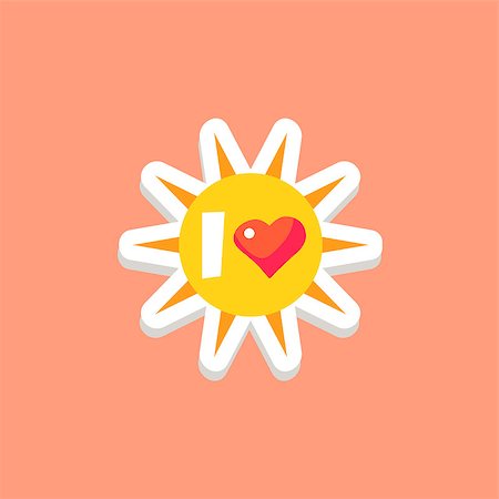 simsearch:400-08507283,k - I Love Sun Bright Color Summer Isolated Sticker With Text Simple Cartoon Childish Flat Vector Design Fotografie stock - Microstock e Abbonamento, Codice: 400-08710055