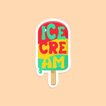 simsearch:400-08507283,k - Ice-cream Bright Color Summer Inspired Isolated Sticker With Text Simple Cartoon Childish Flat Vector Design Fotografie stock - Microstock e Abbonamento, Codice: 400-08710051