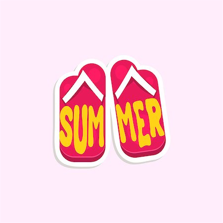 pink flip flops beach - Flip-Flops Bright Color Summer Inspired Isolated Sticker With Text Simple Cartoon Childish Flat Vector Design Stock Photo - Budget Royalty-Free & Subscription, Code: 400-08710052