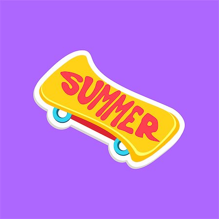 simsearch:400-08507283,k - Skate Board Bright Color Summer Inspired Isolated Sticker With Text Simple Cartoon Childish Flat Vector Design Fotografie stock - Microstock e Abbonamento, Codice: 400-08710066