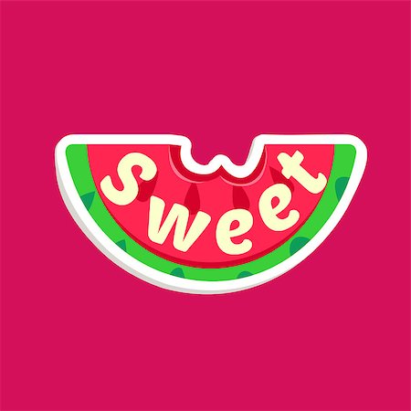 simsearch:400-08507283,k - Piece Of Watermelon Bright Color Summer Inspired Isolated Sticker With Text Simple Cartoon Childish Flat Vector Design Fotografie stock - Microstock e Abbonamento, Codice: 400-08710060