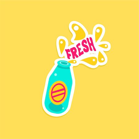 simsearch:400-08507283,k - Bottle With Fresh Drink Bright Color Summer Inspired Isolated Sticker With Text Simple Cartoon Childish Flat Vector Design Fotografie stock - Microstock e Abbonamento, Codice: 400-08710061