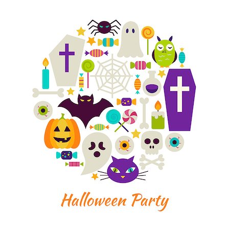 simsearch:400-09067759,k - Halloween Party Objects over White. Vector Illustration of Trick or Treat isolated Items Set. Foto de stock - Royalty-Free Super Valor e Assinatura, Número: 400-08710099