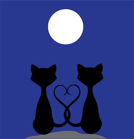 vector illustration of cats silhouettes in the moonlight Foto de stock - Super Valor sin royalties y Suscripción, Código: 400-08710163