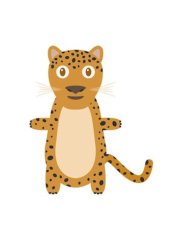 front view of a cheetah - Leopard illustration as a funny character. Wild and dangerous mammal with spotted skin. Small cartoon creature, isolated object in flat design on white background. Stock Photo - Budget Royalty-Free & Subscription, Code: 400-08710396