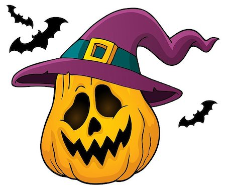 simsearch:400-04236863,k - Pumpkin in witch hat theme image 1 - eps10 vector illustration. Stock Photo - Budget Royalty-Free & Subscription, Code: 400-08710500