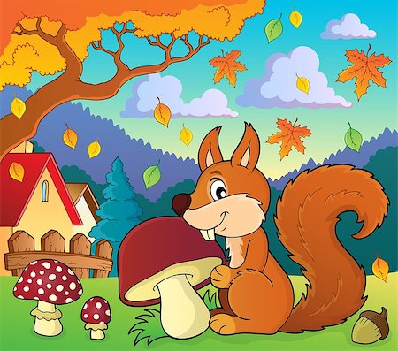 simsearch:400-08258875,k - Squirrel with mushroom theme image 2 - eps10 vector illustration. Stock Photo - Budget Royalty-Free & Subscription, Code: 400-08710503