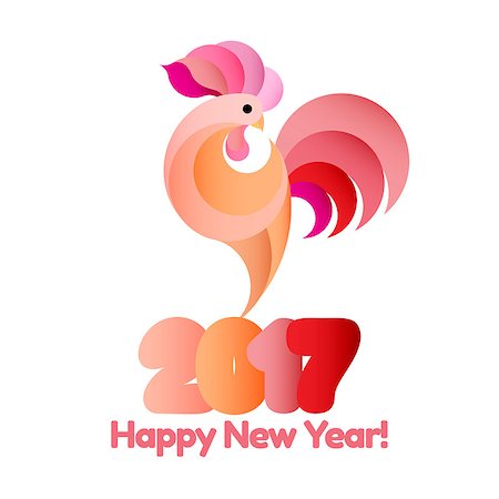 Happy New Year 2017 and christmas background. Winter holidays concept. Year of rooster. Vector illustration Stock Photo - Budget Royalty-Free & Subscription, Code: 400-08710626
