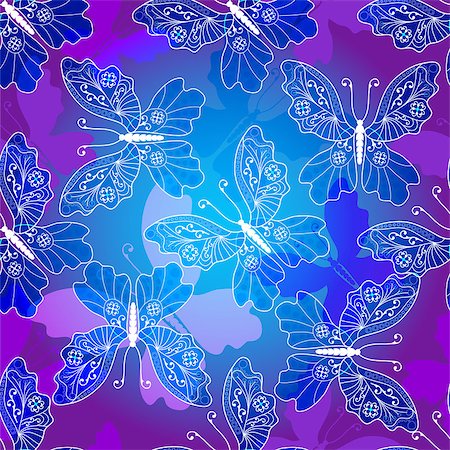 simsearch:400-07061067,k - Seamless dark violet pattern with blue vintage  translucent butterflies (vector eps10) Foto de stock - Super Valor sin royalties y Suscripción, Código: 400-08710631