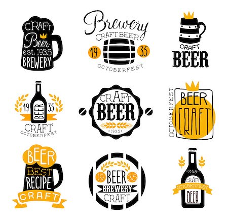 pint mug silhouette - Craft Brewery Set Of Logo Design Templates. Black And Yellow Vector Labels With Text And Establishment Date For Brewery Promotion. Stock Photo - Budget Royalty-Free & Subscription, Code: 400-08710974