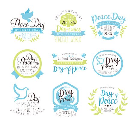 World Peace Day Set Of Label Designs In Pastel Colors. Vector Logo Templates With Text On White Background. Stock Photo - Budget Royalty-Free & Subscription, Code: 400-08710973