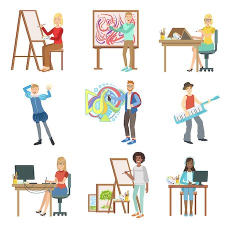 Different Artistic Professions Set Of Flat Simplified Childish Style Cute Vector Illustrations Isolated On White Background Foto de stock - Super Valor sin royalties y Suscripción, Código: 400-08711036
