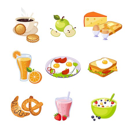 simsearch:400-08654097,k - Breakfast Food Assortment Set Of Isolated Icons.Simple Realistic Flat Vector Colorful Drawings On White Background. Stockbilder - Microstock & Abonnement, Bildnummer: 400-08711041
