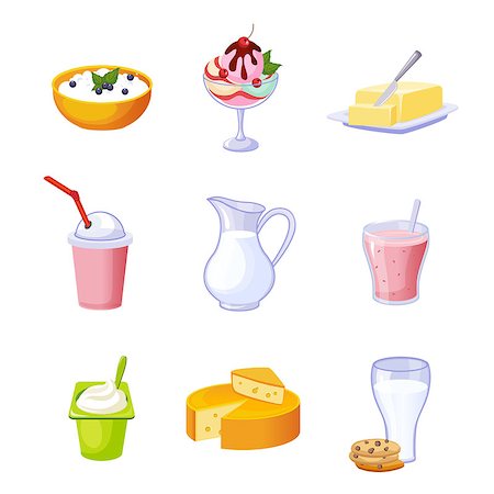 plastic cup for fruit shake - Different Dairy Products Assortment Set Of Isolated Icons. Simple Realistic Flat Vector Colorful Drawings On White Background. Stock Photo - Budget Royalty-Free & Subscription, Code: 400-08711052