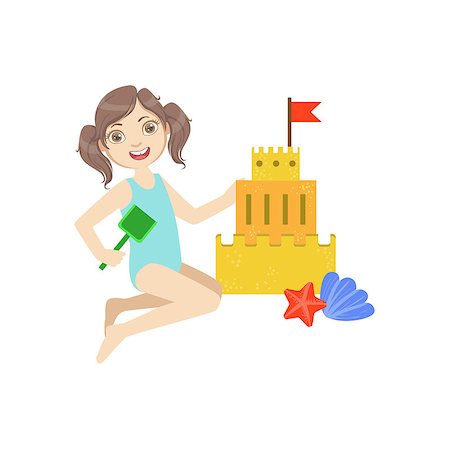 simsearch:400-08712017,k - Girl Building A Sand Castle Simple Design Illustration In Cute Fun Cartoon Style Isolated On White Background Foto de stock - Super Valor sin royalties y Suscripción, Código: 400-08711079