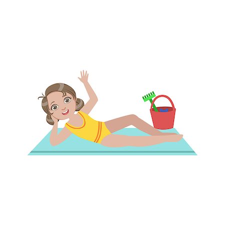 simsearch:400-08712017,k - Girl On Beach Blanket With Plastic Bucket Of Toys Simple Design Illustration In Cute Fun Cartoon Style Isolated On White Background Foto de stock - Super Valor sin royalties y Suscripción, Código: 400-08711086