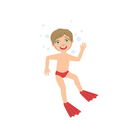 simsearch:400-08712017,k - Boy Wearing Fins In Water Simple Design Illustration In Cute Fun Cartoon Style Isolated On White Background Foto de stock - Super Valor sin royalties y Suscripción, Código: 400-08711088