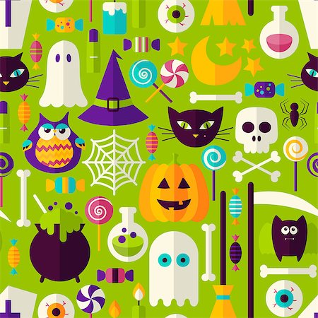 simsearch:400-09067759,k - Halloween Holiday Seamless Pattern. Vector Illustration of Scary Party Flat Style Tile Background. Trick or Treat. Foto de stock - Royalty-Free Super Valor e Assinatura, Número: 400-08711098