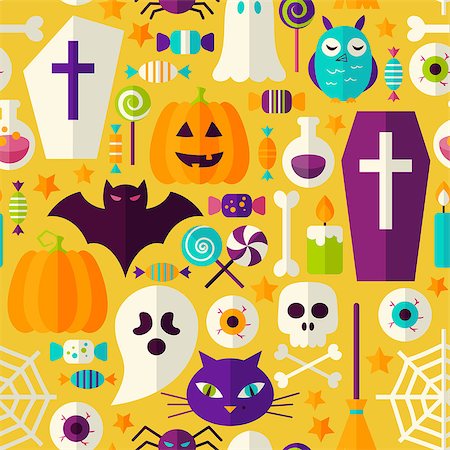 simsearch:400-09067759,k - Halloween Party Seamless Pattern. Vector Illustration of Scary Holiday Flat Style Tile Background. Trick or Treat. Foto de stock - Royalty-Free Super Valor e Assinatura, Número: 400-08711101