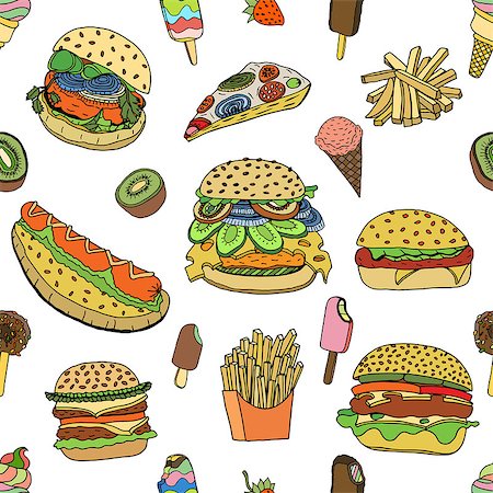 frescomovie (artist) - Seamless various food background in doodle style. Vector illustration Stock Photo - Budget Royalty-Free & Subscription, Code: 400-08711134