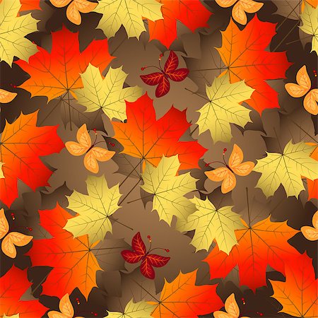 drawn images of maple leaves - Brown gradient autumn seamless pattern with vivid colorful maple leaves and butterflies, vector Stock Photo - Budget Royalty-Free & Subscription, Code: 400-08711144