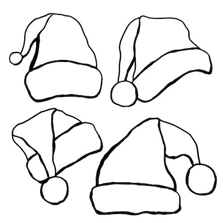 frescomovie (artist) - Set of monochrome doodle hats Santa Claus. Template Christmas hat for design, decorating cards and collages. Stock Photo - Budget Royalty-Free & Subscription, Code: 400-08711141