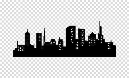 designer_things (artist) - Vector City Silhouette. Black color. Panorama of Megapolis City. Skyscrapers in the Night with Lights in the Windows Stockbilder - Microstock & Abonnement, Bildnummer: 400-08711284