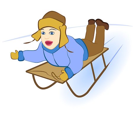 sled going down a hill - Boy rides a sled down the snowy hill. Vector cartoon illustration Stock Photo - Budget Royalty-Free & Subscription, Code: 400-08711329