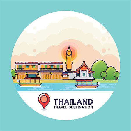 Vector Illustration of Thailand Travel Destination Colorful Detailed Skyline for Poster, Icon, Banner,Postcard. Trendy Linear Style Stock Photo - Budget Royalty-Free & Subscription, Code: 400-08711418