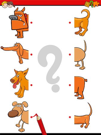 simsearch:400-08817935,k - Cartoon Illustration of Education Activity Game of Matching Halves with Dog Animal Characters Stockbilder - Microstock & Abonnement, Bildnummer: 400-08711459