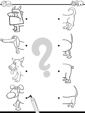 simsearch:400-09052566,k - Black and White Cartoon Illustration of Preschool Education Activity of Matching Halves Task with Dog Characters for Coloring Stock Photo - Budget Royalty-Free & Subscription, Code: 400-08711460