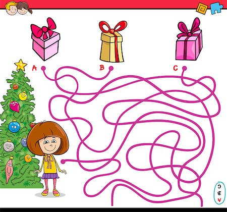 simsearch:400-08973723,k - Cartoon Illustration of Educational Paths or Maze Puzzle Activity with Little Girl and Christmas Presents Foto de stock - Royalty-Free Super Valor e Assinatura, Número: 400-08711487