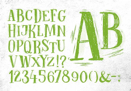 simsearch:400-08613470,k - Font pencil vintage hand drawn alphabet drawing in green color on dirty paper background. Stockbilder - Microstock & Abonnement, Bildnummer: 400-08711527